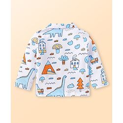 Babyhug Cotton Woven Full Sleeves Night Suit with Dino Print - White
