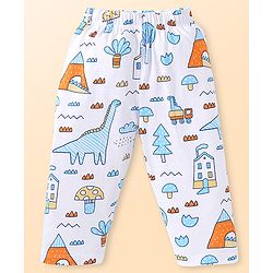 Babyhug Cotton Woven Full Sleeves Night Suit with Dino Print - White