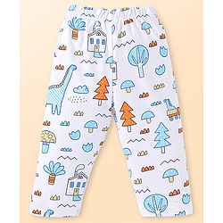 Babyhug Cotton Woven Full Sleeves Night Suit with Dino Print - White