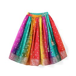 Babyhug Short Sleeves Floral Embroidered Pattu Pavada Lehenga Choli Set With Dupatta - Pink Orange & Yellow