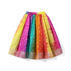 Babyhug Short Sleeves Floral Embroidered Pattu Pavada Lehenga Choli Set With Dupatta - Pink Orange & Yellow