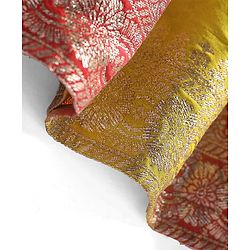 Babyhug Short Sleeves Floral Embroidered Pattu Pavada Lehenga Choli Set With Dupatta - Pink Orange & Yellow