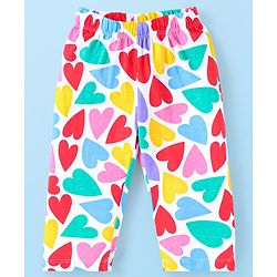 Babyhug Cotton Knit Full Sleeves Peter Pan Collared Front Open Night Suit With Hearts Print - White