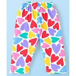 Babyhug Cotton Knit Full Sleeves Peter Pan Collared Front Open Night Suit With Hearts Print - White