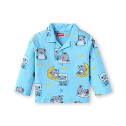 Babyhug Cotton Knit Full Sleeves Front open Night Suit With Koala Print - Light Blue