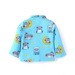 Babyhug Cotton Knit Full Sleeves Front open Night Suit With Koala Print - Light Blue