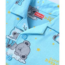 Babyhug Cotton Knit Full Sleeves Front open Night Suit With Koala Print - Light Blue