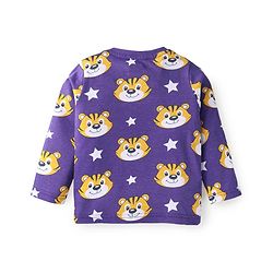 Babyhug Cotton Knit Full Sleeves Night Suit With Tiger Print - Purple