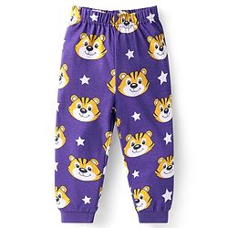 Babyhug Cotton Knit Full Sleeves Night Suit With Tiger Print - Purple