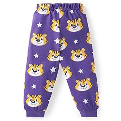 Babyhug Cotton Knit Full Sleeves Night Suit With Tiger Print - Purple