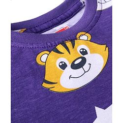 Babyhug Cotton Knit Full Sleeves Night Suit With Tiger Print - Purple