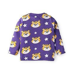 Babyhug Cotton Knit Full Sleeves Night Suit With Tiger Print - Purple