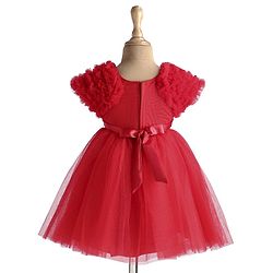 Babyhug Woven Half Ruffle At Sleeves Shimmered Fit & Flared Party Frock with Bow Applique - Red
