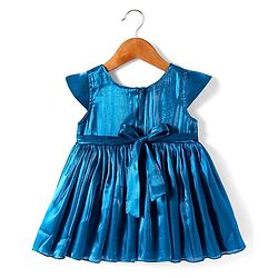 Babyhug Woven Cap Sleeves Fit & Flared Solid Colour Party Dress with Bow Applique - Navy Blue