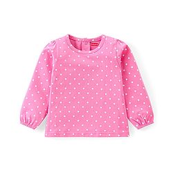 Babyhug Single Jersey Knit Dungaree & Full Sleeves T-Shirt Set Polka Dots Print - Pink