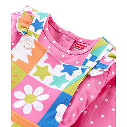 Babyhug Single Jersey Knit Dungaree & Full Sleeves T-Shirt Set Polka Dots Print - Pink