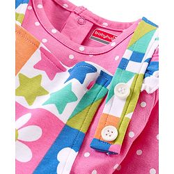 Babyhug Single Jersey Knit Dungaree & Full Sleeves T-Shirt Set Polka Dots Print - Pink