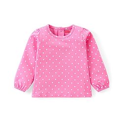 Babyhug Single Jersey Knit Dungaree & Full Sleeves T-Shirt Set Polka Dots Print - Pink