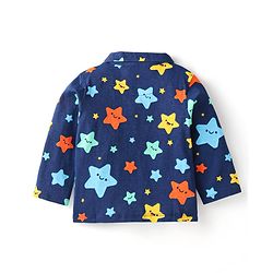 Babyhug Cotton Knit Full Sleeves Star Printed Night Suit - Navy Blue