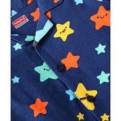 Babyhug Cotton Knit Full Sleeves Star Printed Night Suit - Navy Blue