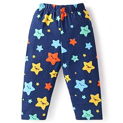 Babyhug Cotton Knit Full Sleeves Star Printed Night Suit - Navy Blue
