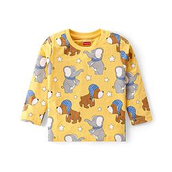 Babyhug Cotton Knit Full Sleeves Night Suit with Puppy & Elephant Print - Yellow