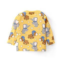 Babyhug Cotton Knit Full Sleeves Night Suit with Puppy & Elephant Print - Yellow