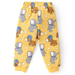 Babyhug Cotton Knit Full Sleeves Night Suit with Puppy & Elephant Print - Yellow
