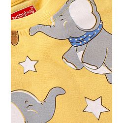 Babyhug Cotton Knit Full Sleeves Night Suit with Puppy & Elephant Print - Yellow