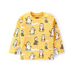 Babyhug Cotton Knit Full Sleeves Night Suit with Penguin Print - Yellow
