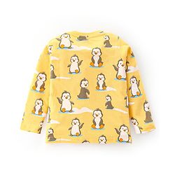 Babyhug Cotton Knit Full Sleeves Night Suit with Penguin Print - Yellow