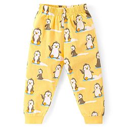 Babyhug Cotton Knit Full Sleeves Night Suit with Penguin Print - Yellow