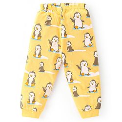 Babyhug Cotton Knit Full Sleeves Night Suit with Penguin Print - Yellow