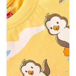 Babyhug Cotton Knit Full Sleeves Night Suit with Penguin Print - Yellow