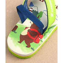 Cute Walk by Babyhug Bear & Text Print Flip Flops   With Back Strap - Green
