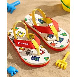 Cute Walk by Babyhug Cupcake Print Flip Flops With Back Strap -White