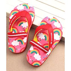 Cute Walk by Babyhug Rainbow Print Flip Flops With Back Strap - Pink