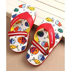Cute Walk by Babyhug Fish Print Flip Flops With Back Strap Closure - White