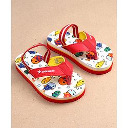 Cute Walk by Babyhug Fish Print Flip Flops With Back Strap Closure - White