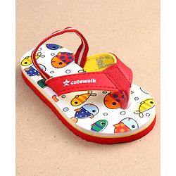 Cute Walk by Babyhug Fish Print Flip Flops With Back Strap Closure - White