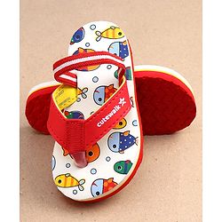 Cute Walk by Babyhug Fish Print Flip Flops With Back Strap Closure - White