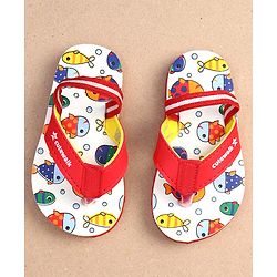 Cute Walk by Babyhug Fish Print Flip Flops With Back Strap Closure - White