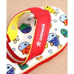 Cute Walk by Babyhug Fish Print Flip Flops With Back Strap Closure - White