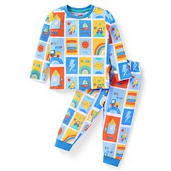 Babyhug Cotton Knit Full Sleeves Night Suit with Rainbow Print - Yellow & Blue