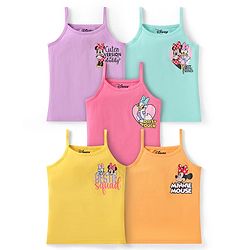 Babyhug Disney Cotton Lycra Knit Singlet Sleeves Slips With Minnie & Friends Graphic  Pack of 5 - Yellow Pink & Lilac