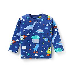 Babyhug Cotton Knit Full Sleeves Night Suit With Dino & Space Theme Print - Navy