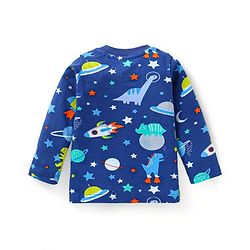 Babyhug Cotton Knit Full Sleeves Night Suit With Dino & Space Theme Print - Navy