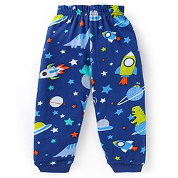 Babyhug Cotton Knit Full Sleeves Night Suit With Dino & Space Theme Print - Navy