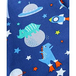 Babyhug Cotton Knit Full Sleeves Night Suit With Dino & Space Theme Print - Navy