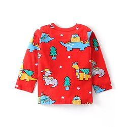 Babyhug Cotton Knit Full Sleeves Night Suit Dino Print- Red